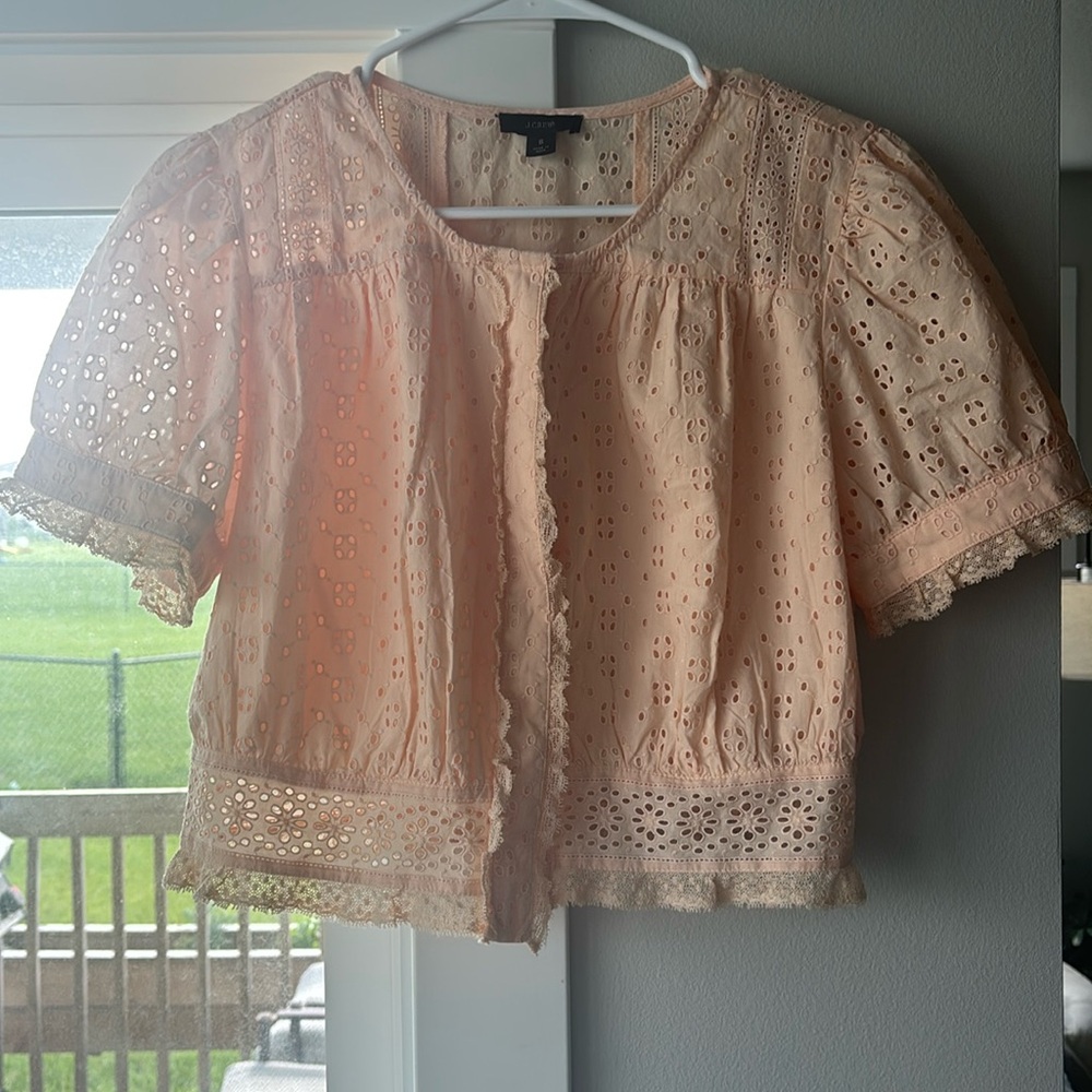 J. CREW Button Front Eyelet Cropped Top Shell Pink Womens Small